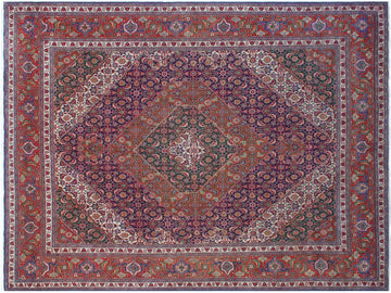 handmade Medallion, Traditional Tabriz Mahi Purple Rust Hand Knotted RECTANGLE 100% WOOL area rug 10x13
